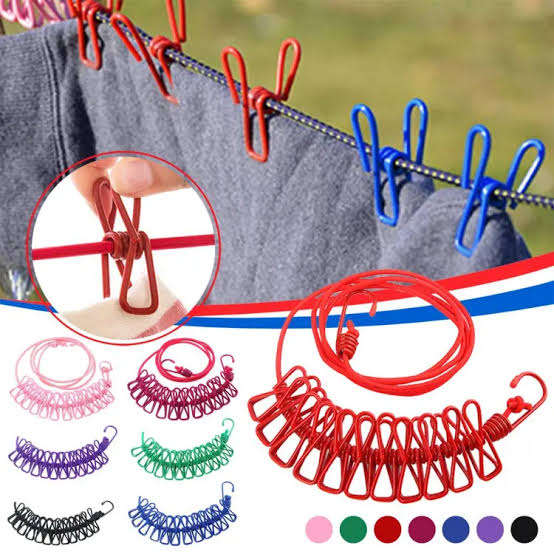 Stretchable Clothes Line With 12 Clips Drying House of Discounts.pk
