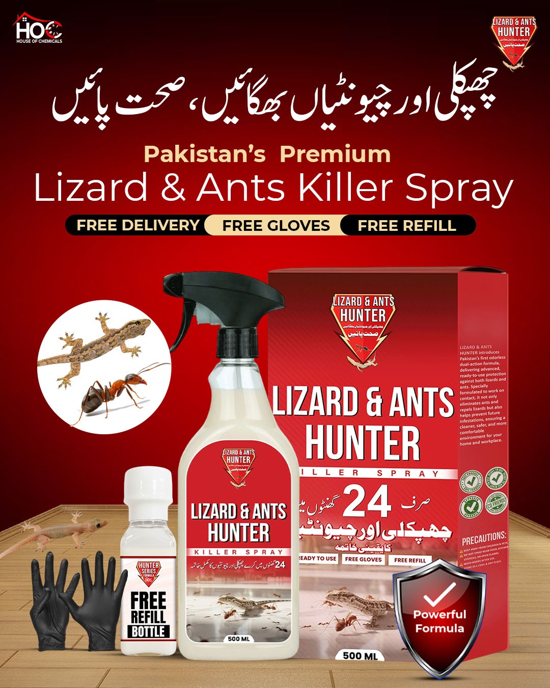 Chupkali چھپکلی (Lizard) Or Chunti (Ant) Killer Spray with Free Refill & Gloves Kill Lizard & Ant within 24 hours