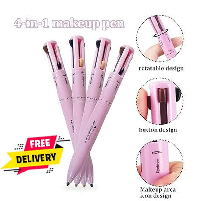 4 in 1 Make Up Pe, Multifunctional Eyebrows Eyeliner Lip Liner Highlighter Makeup Pen, Touch Up 4-in-1 Makeup Pen, Waterproof All In One Makeup Pen Eye Long Lasting (Pack of 1)