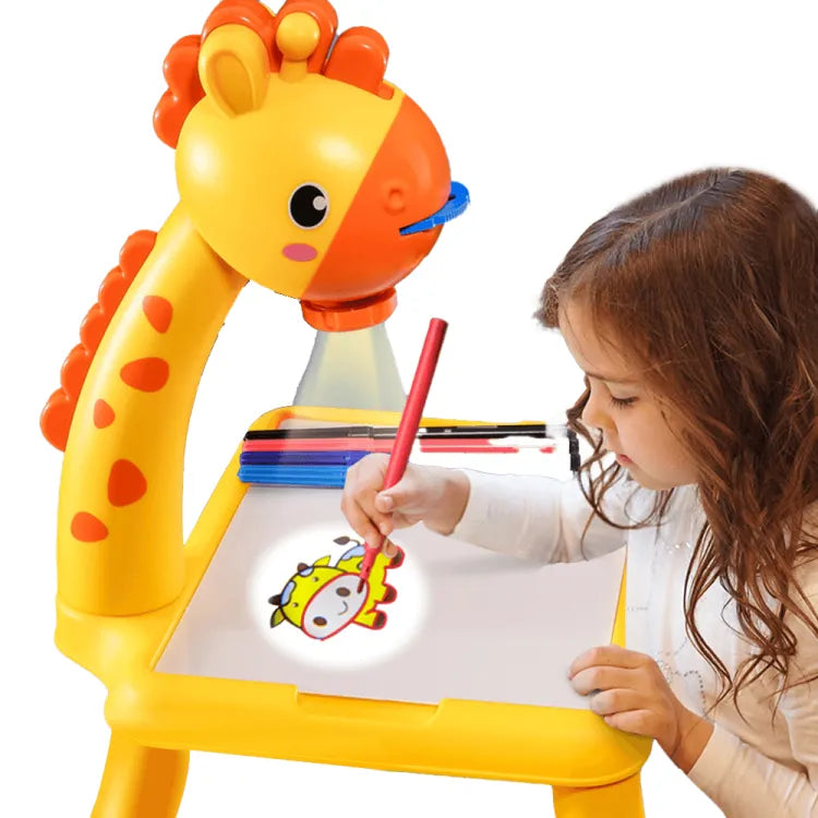 Cartoon giraffe projection lamp painting table pink yellow mixed children's early education writing graffiti study table