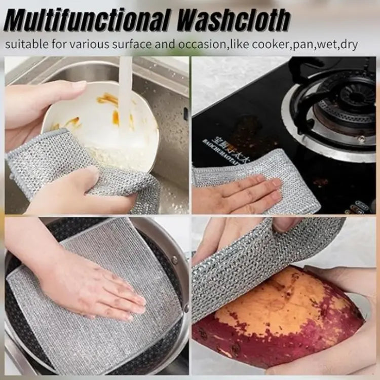 on-Scratch Wire Dishcloth, Dishwashing Rags for Wet and Dry, Easy Rinsing, Reusable,for Kitchen Cleaning for Dishes, Sinks, Stove Tops