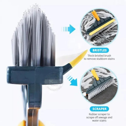 Bathroom Cleaning Brush with Long Handle 2 in1 Bathroom Brush with Wiper 120° Rotating Floor Cleaning Supplies for Household, Kitchen Accessories Items 2 in 1 Floor Scrub Cleaning Brush