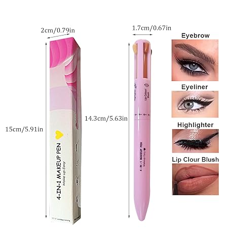 4 in 1 Make Up Pe, Multifunctional Eyebrows Eyeliner Lip Liner Highlighter Makeup Pen, Touch Up 4-in-1 Makeup Pen, Waterproof All In One Makeup Pen Eye Long Lasting (Pack of 1)