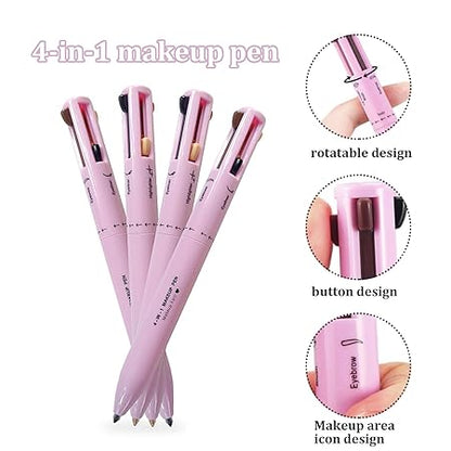 4 in 1 Make Up Pe, Multifunctional Eyebrows Eyeliner Lip Liner Highlighter Makeup Pen, Touch Up 4-in-1 Makeup Pen, Waterproof All In One Makeup Pen Eye Long Lasting (Pack of 1)