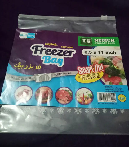 Pack of 15 medium size Freezer bags , Plastic zip bags , Zip lock bags