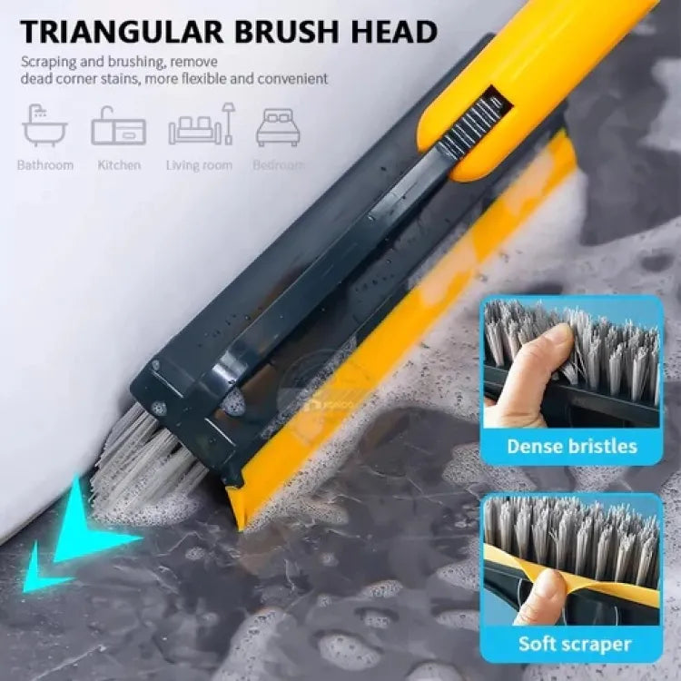 Bathroom Cleaning Brush with Long Handle 2 in1 Bathroom Brush with Wiper 120° Rotating Floor Cleaning Supplies for Household, Kitchen Accessories Items 2 in 1 Floor Scrub Cleaning Brush