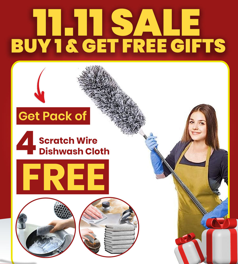 Buy Cleaning Feather Grey Duster 10 Feet Long & Get 4 FREE Gifts Scratch Wire Dishwash cloths (Imported Quality)