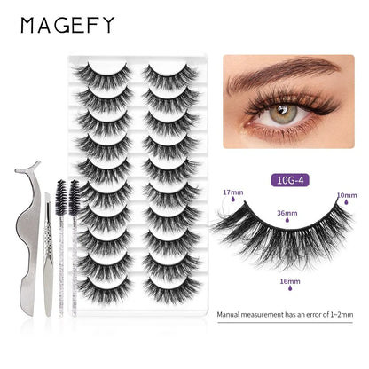 MAGEFY 14 Pieces Eyelashes Tool Kit 10 Pair Eyelashes 2Pcs Disposal Brush 2Pcs Professional Tweezers For Beauty Makeup Tool Set