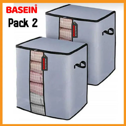 BASEIN Pack 2 Large Storage Bags, Storage Bag Clothes Storage Box Bins Foldable Closet Organizers Storage Containers with Durable Handles Thick Fabric for Blanket Comforter Clothing Bedding