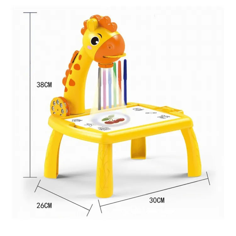 Cartoon giraffe projection lamp painting table pink yellow mixed children's early education writing graffiti study table