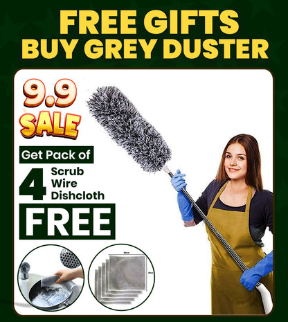 Buy Cleaning Feather Grey Duster 10 Feet Long & Get 4 FREE Gifts Scratch Wire Dishcloths (Imported Quality)