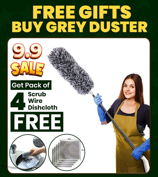 Buy Cleaning Feather Grey Duster 10 Feet Long & Get 4 FREE Gifts Scratch Wire Dishcloths (Imported Quality)