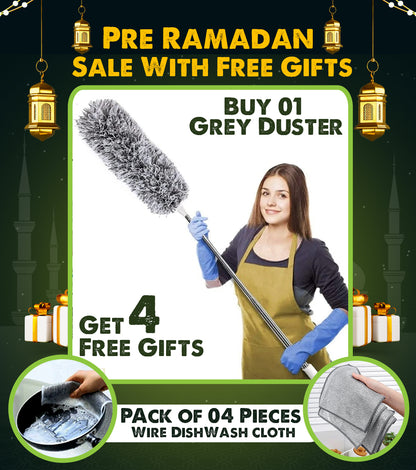Buy Cleaning Feather Grey Duster 10 Feet Long & Get 4 FREE Gifts Scratch Wire Dishwash cloths (Imported Quality)