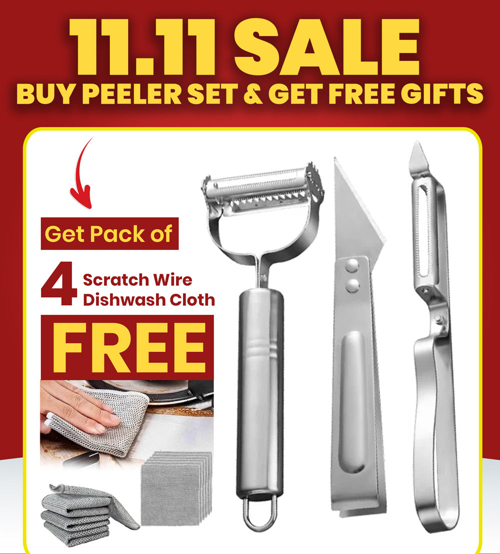 3 in 1 Fruit and Vegetable Peeler (Pack of 3) with FREE Gift Pack of 4 Dishwash Wire Cloths