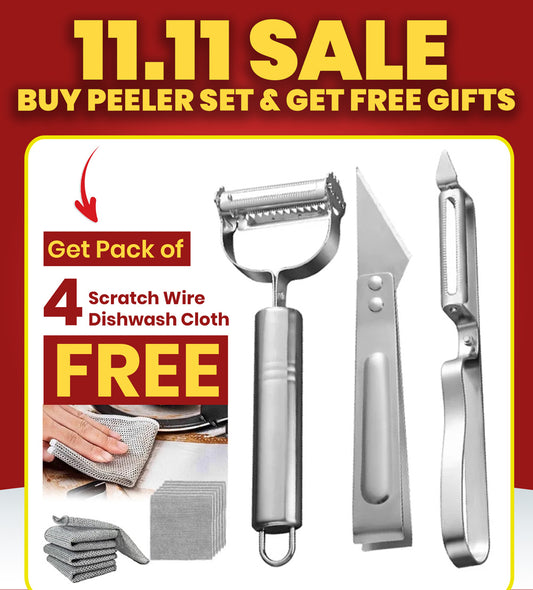 3 in 1 Fruit and Vegetable Peeler (Pack of 3) with FREE Gift Pack of 4 Dishwash Wire Cloths